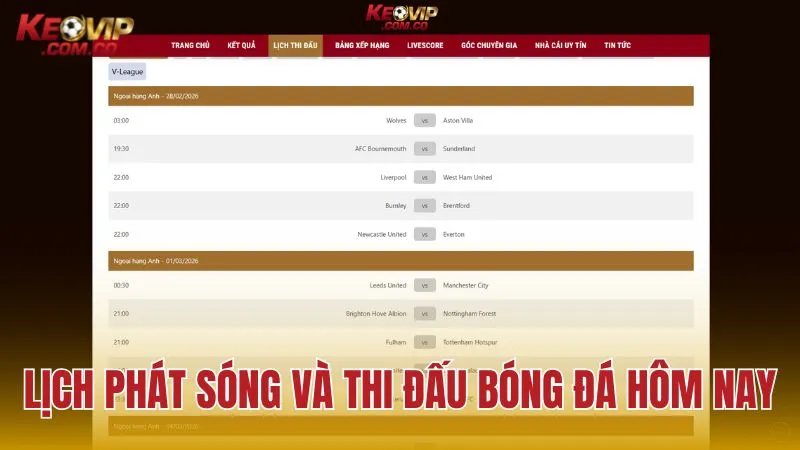 Theo dõi lịch thi đấu và khung giờ phát sóng bóng đá mới nhất trong ngày
